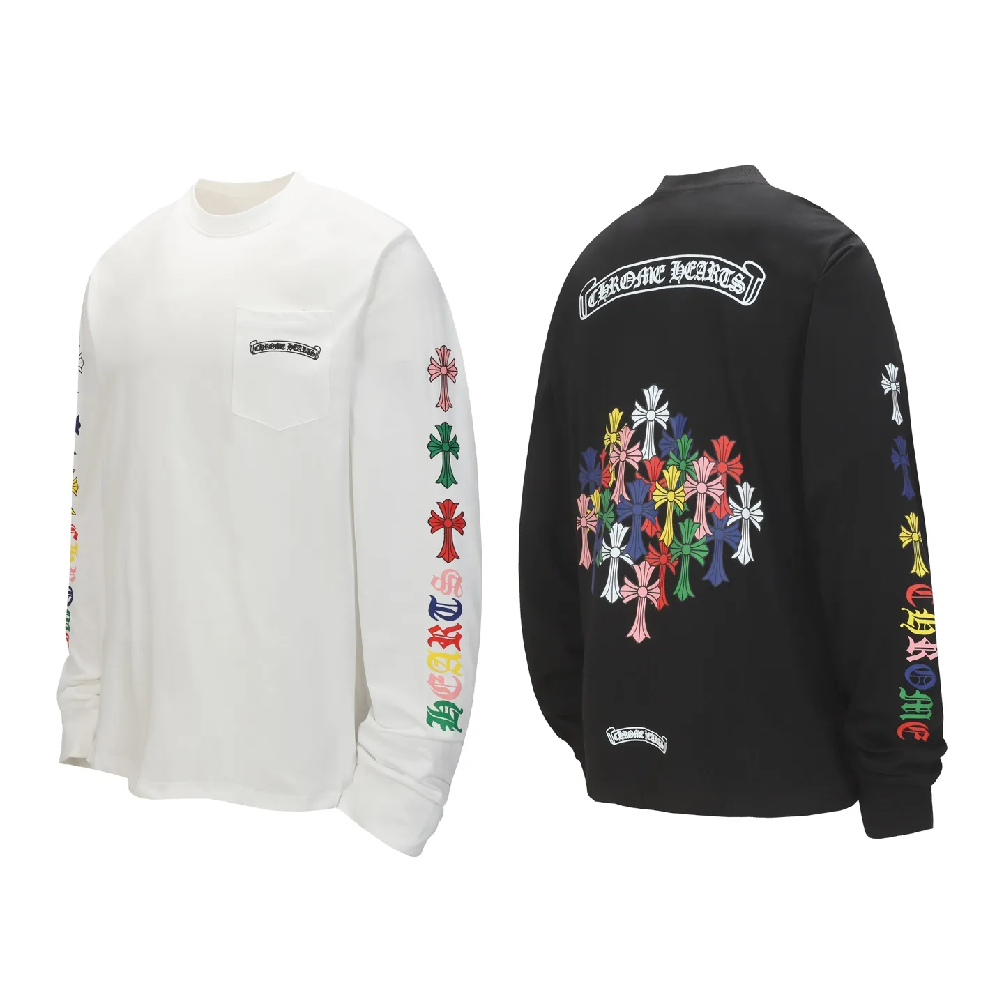 P160 -Chrome Hearts/Chrome Hearts Colorful Cross ✝️Sanskrit letters explosive long-sleeved T-shirt -High weight, high density and high quality. The wool is soft, delicate and skin-friendly. It feels soft and silky. It has excellent warmth and skin-friendly properties.
